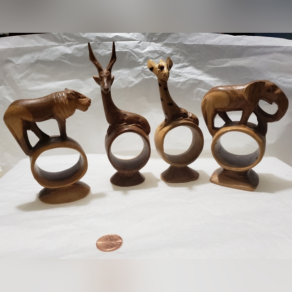 Hand Carved Wooden African Safari Animal Napkin Decor - Picture 1 of 4